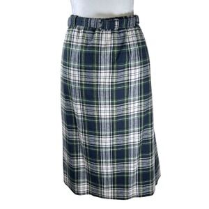 Vtg Prestige of Boston Plaid Midi Skirt Women Size 14‎ Green Navy Classic Tartan